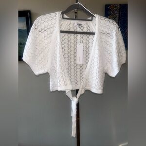 100% Cotton White Open-Knit Women's Shrug